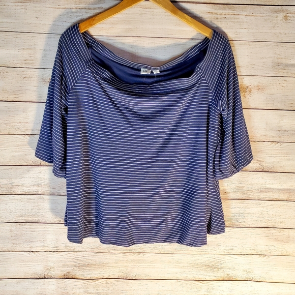 GAP Tops - Gap Off The Shoulder Navy Stripe Top
